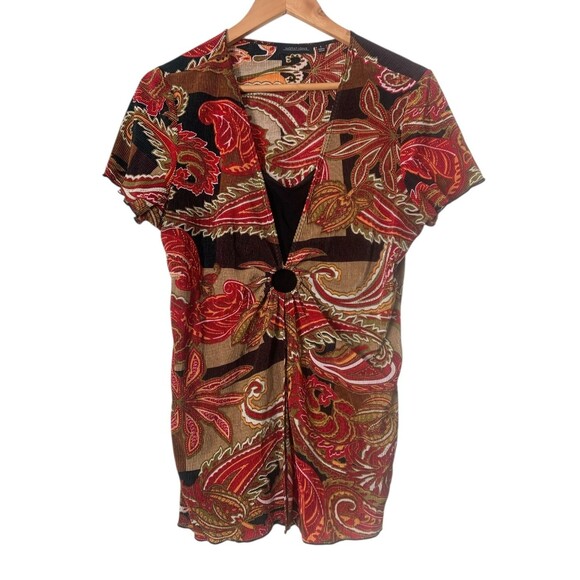 Notations Sz L Ribbed Paisley Floral Print Blouse Forest Fairy Y2K Flowy - Picture 1 of 6